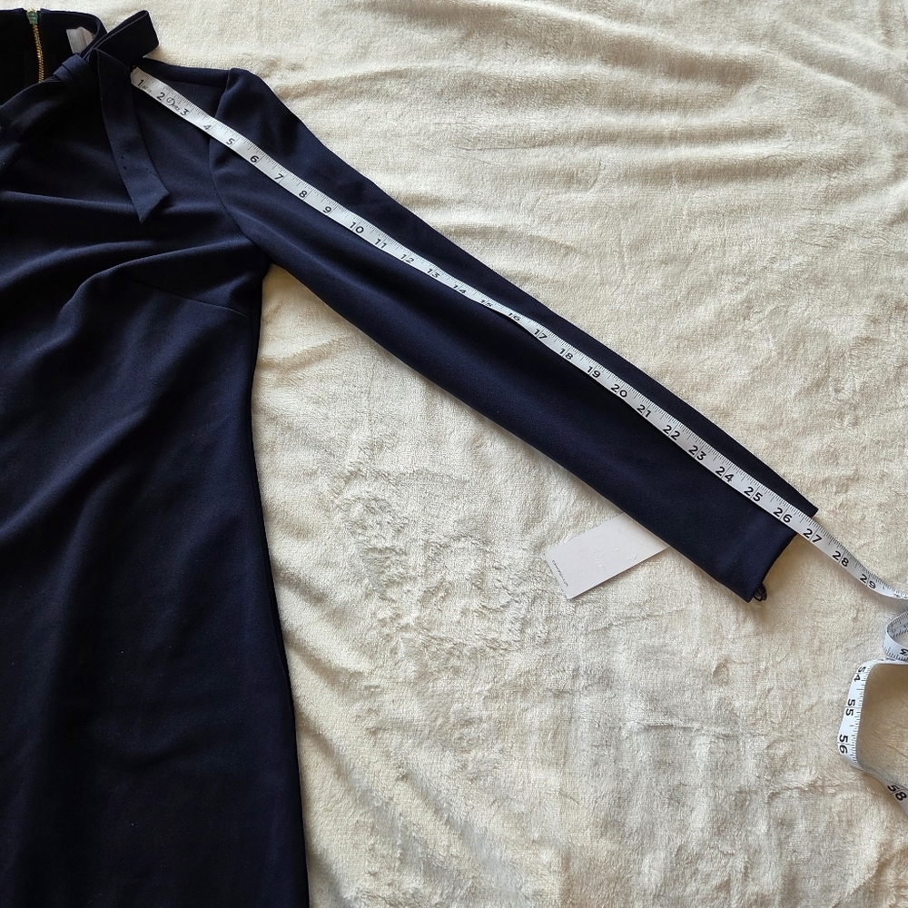 ‼️3/$30‼️Calvin Klein Tie-Neck Scuba Crepe Dress Womens 2 Navy High Neck Zip - Picture 14 of 16